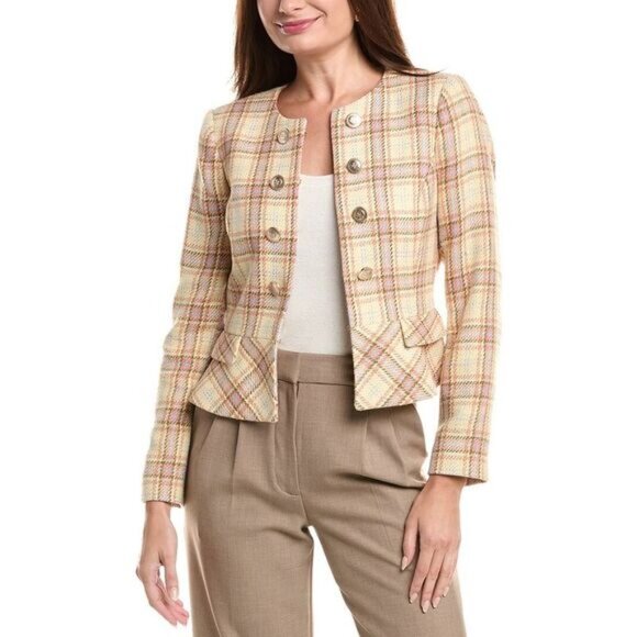 Tahari ASL Jackets & Blazers - Tahari ASL Womens Boucle Plaid Peplum Jacket Butter Peach NEW